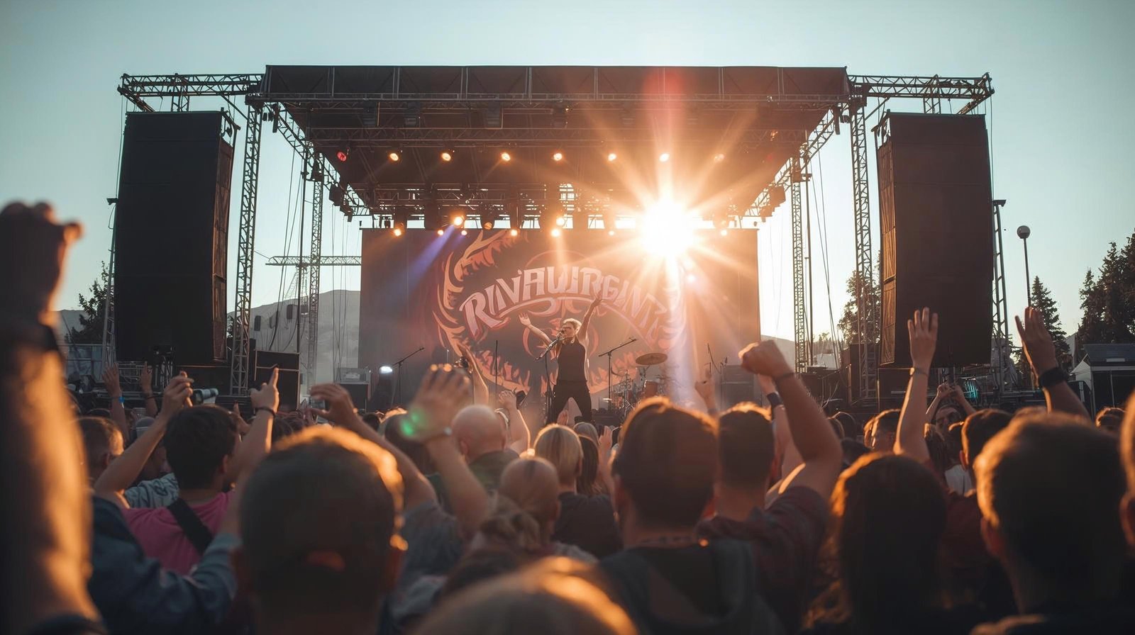 create a music themed rock show outside during the day